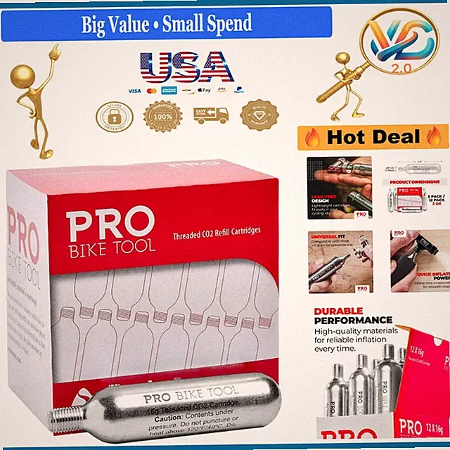 12 Pack CO2 Cartridges for Bike Tires Threaded Inflation Road MTB Gravel
