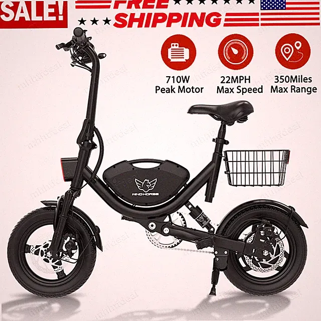 14" Folding Ebike w/Basket 22 Mph 715W Peak Commuter Electric Bicycle For Adults