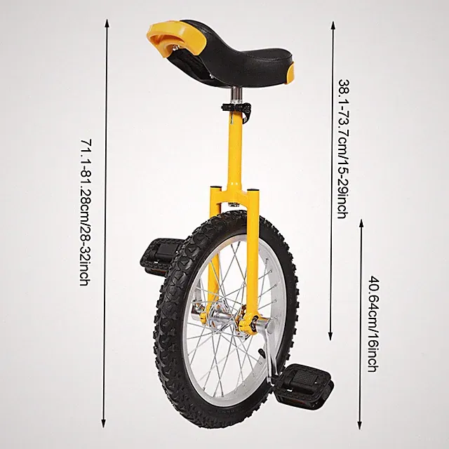 16-Inch Unicycle with Adjustable Seat for Balance Training - 110 lbs Capacity