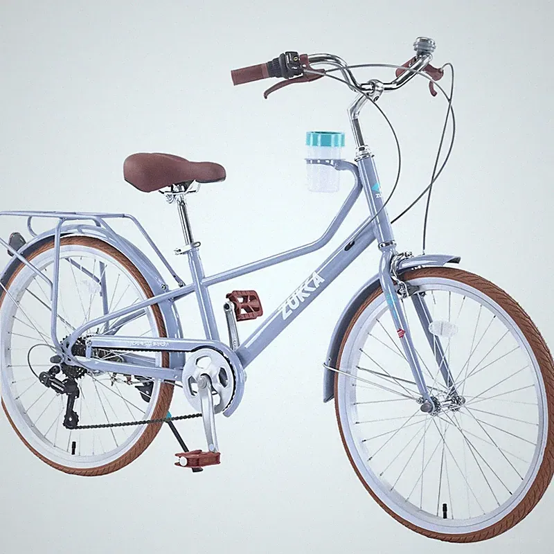 24" City Bike 6 Speed Commuter Bicycle with Rear Rack & Cup Holder for Adults