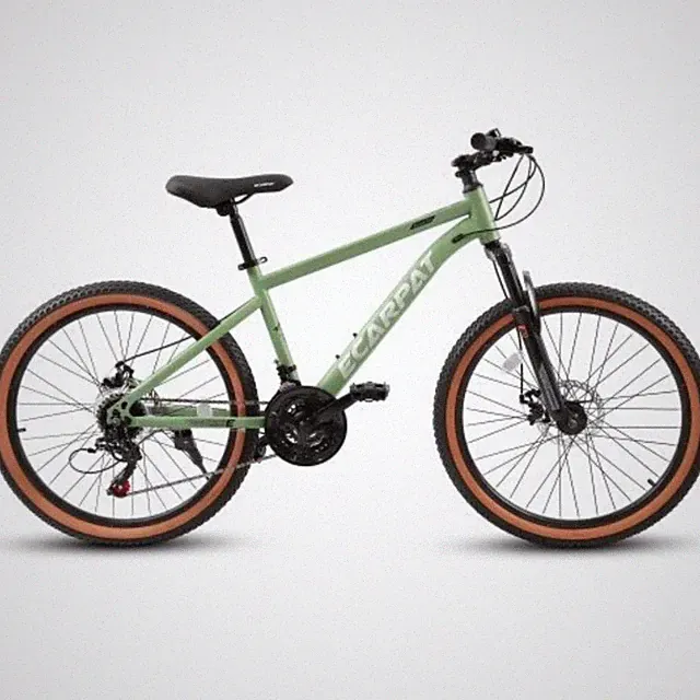 24" MTB for Teens, High-Carbon Steel Frame, Disc Brakes, Brown Tires, Commuting
