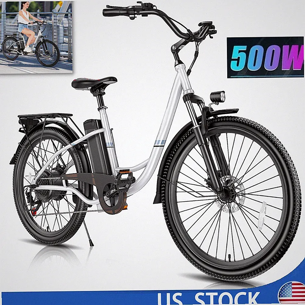500W 48V Electric Bike 26in Cruiser e Bike for Adults Commuting Bicycle Low Step