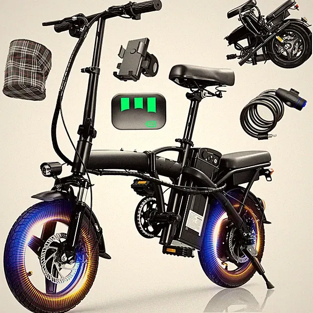 560W Folding Electric Bike for Adults & Teens 14'' Commuting 32Miles EBike 24MPH