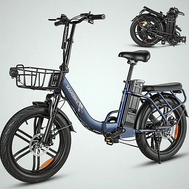 Folding City Commuting Ebike 20" Fat Tire Electric Bike with Basket 800W Peak