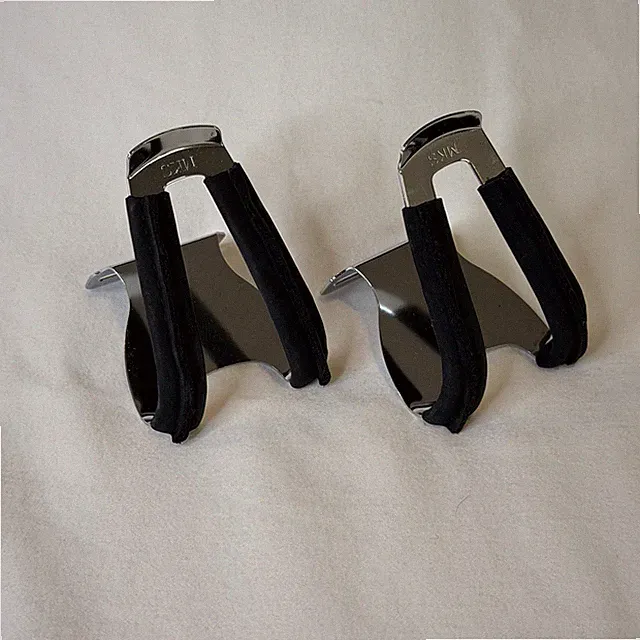 MKS Steel Half Toe Clips w/ Black Leather Covers Chrome Pair Bike